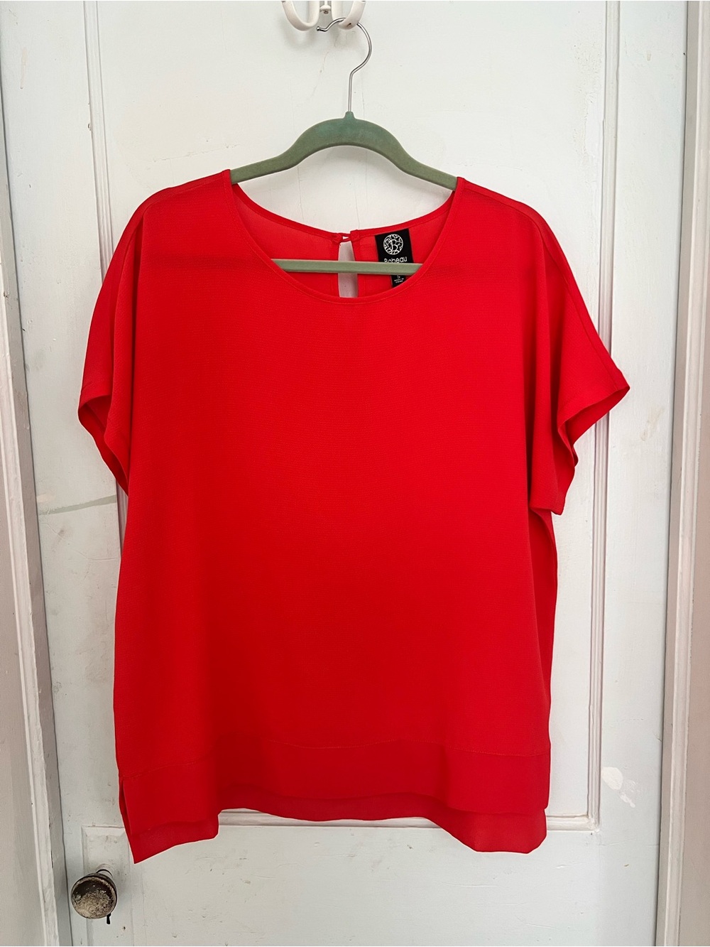 Women's Coral-Colored Short Sleeve Blouse - oversized fit